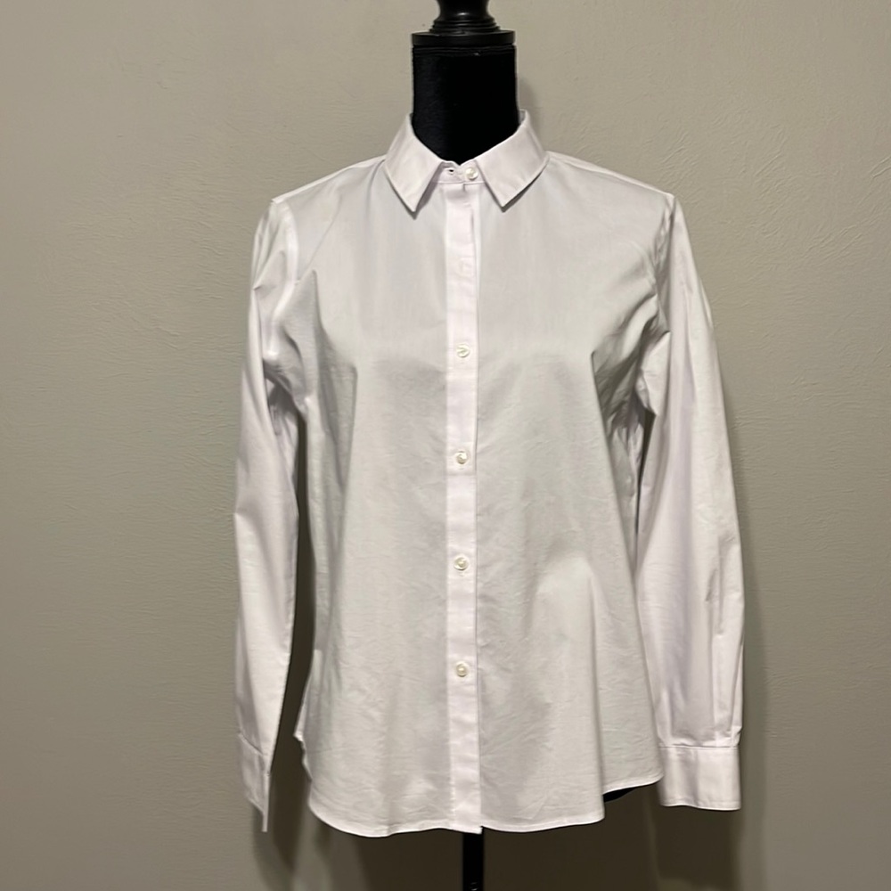Liz Claiborne White LS Wrinkle Free Career Blouse, Petite L